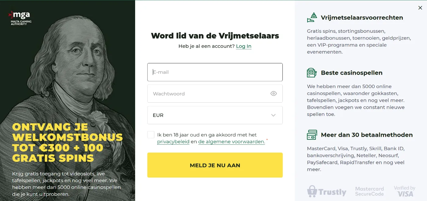 Registratie en inloggen bij Mason Slots – account aanmaken en KYC-verificatie